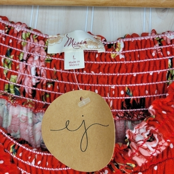 Misia Red Floral Off-The-Shoulder Cici Blouse Top Sz Lg - Picture 3 of 6